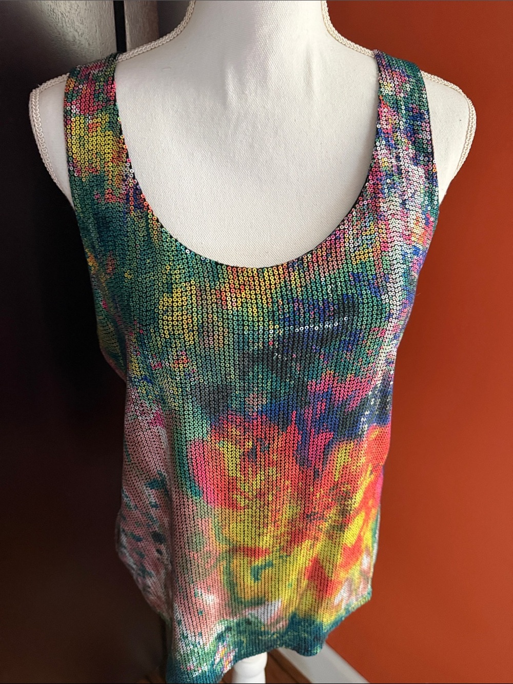 AREA Multicolor Sequin Scoop Neck Tank